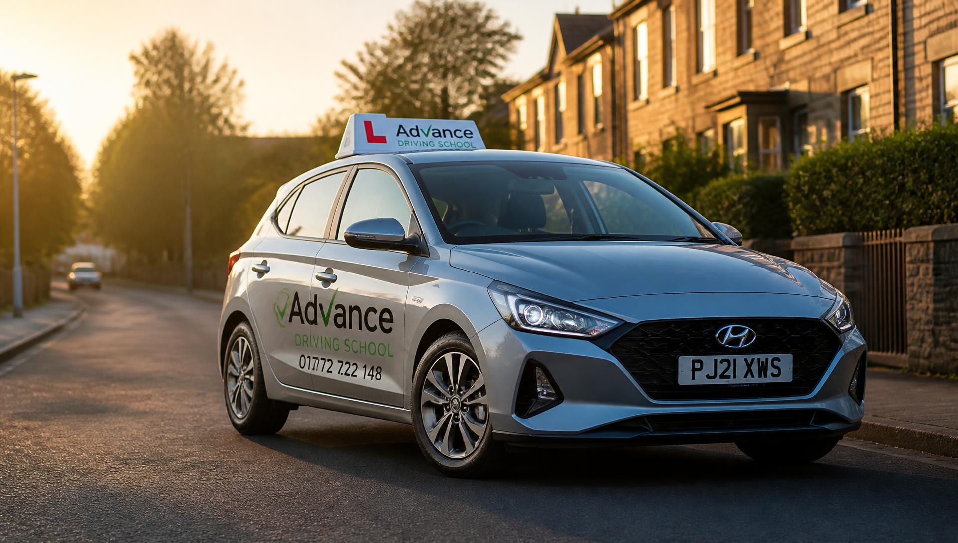 Driving school car on a residential street in Nelson, Lancashire